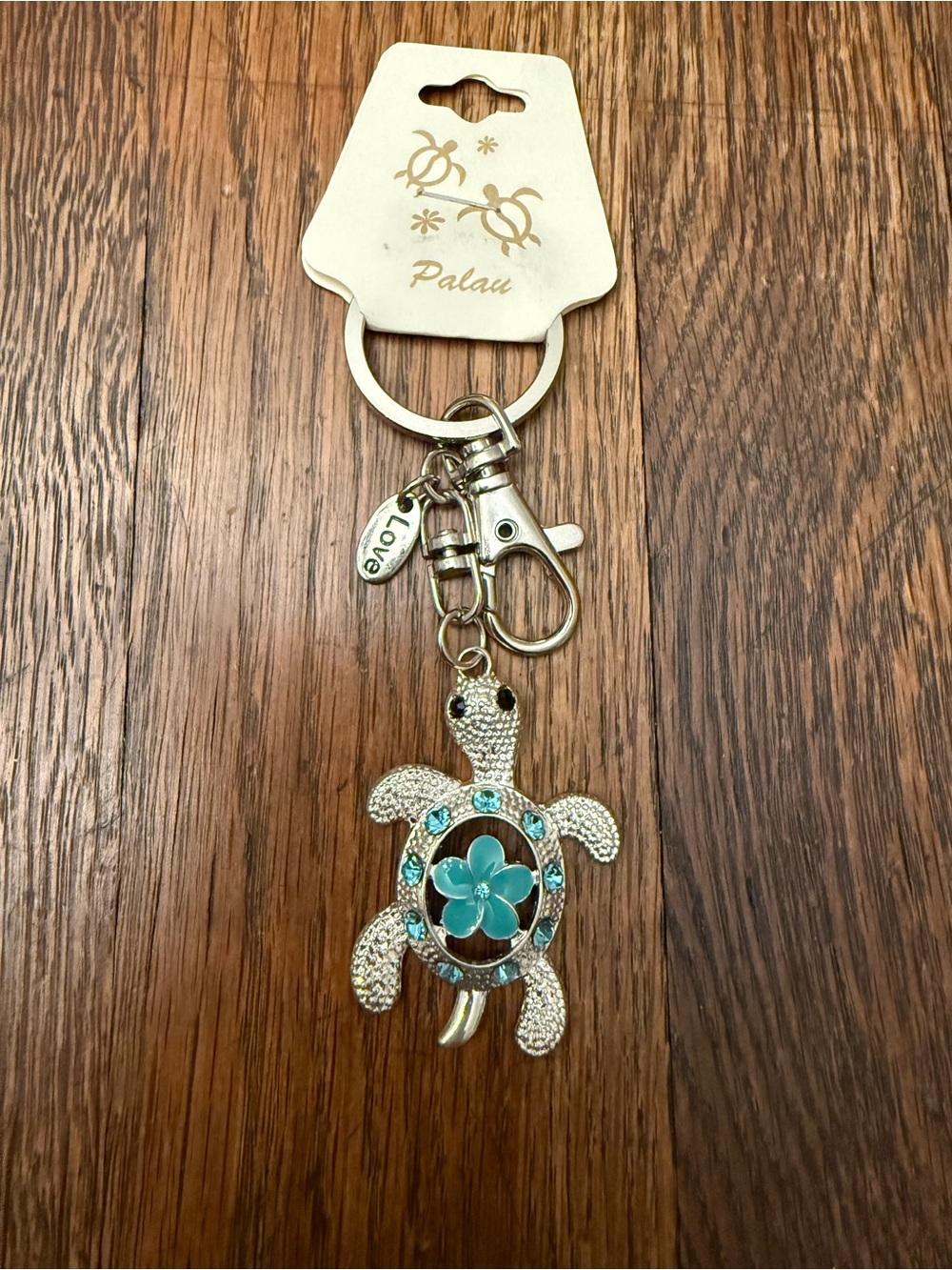 New Silver Metal Sea Turtle Keychain/Bag Charm with Blue Crystal Rhinestones